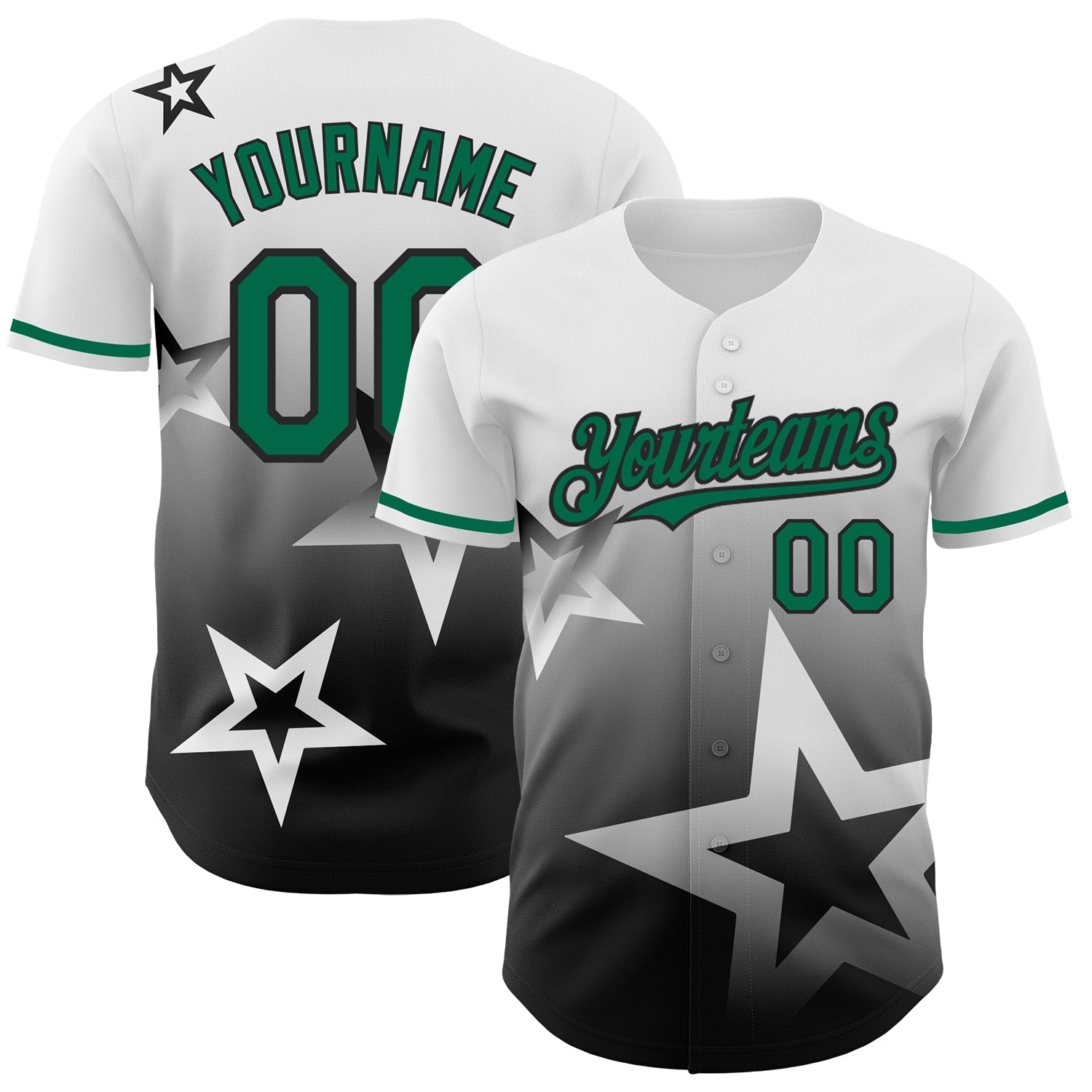 Custom White Kelly Green-Black 3D Pattern Design Gradient Style Twinkle Star Authentic Baseball Jersey baseball jersey product view 1