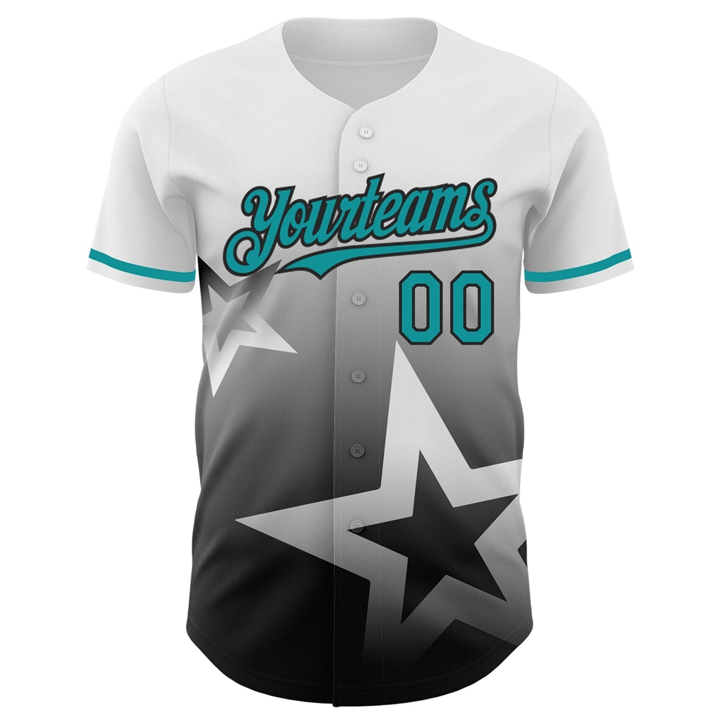 Custom White Teal-Black 3D Pattern Design Gradient Style Twinkle Star Authentic Baseball Jersey baseball jersey product view 2