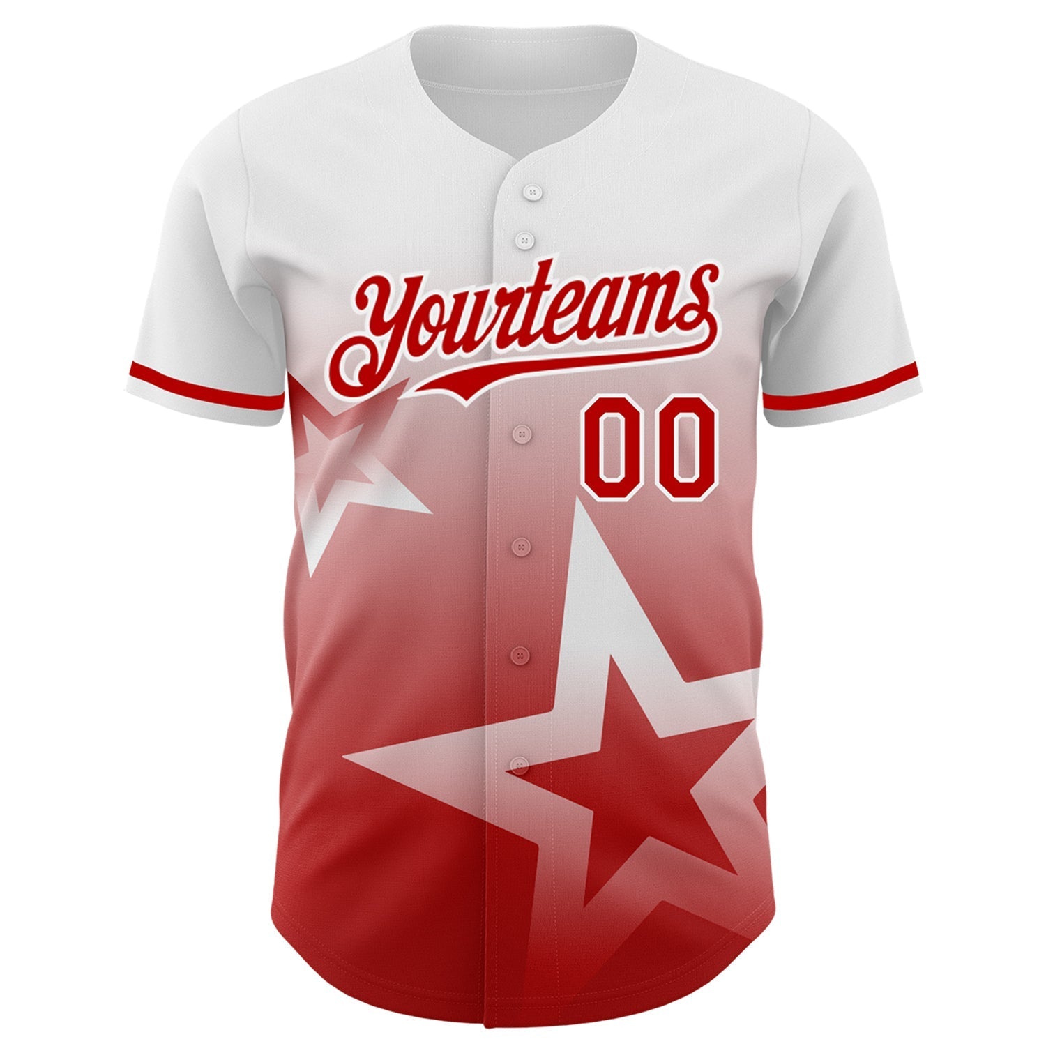 Custom White Red 3D Pattern Design Gradient Style Twinkle Star Authentic Baseball Jersey baseball jersey product view 2