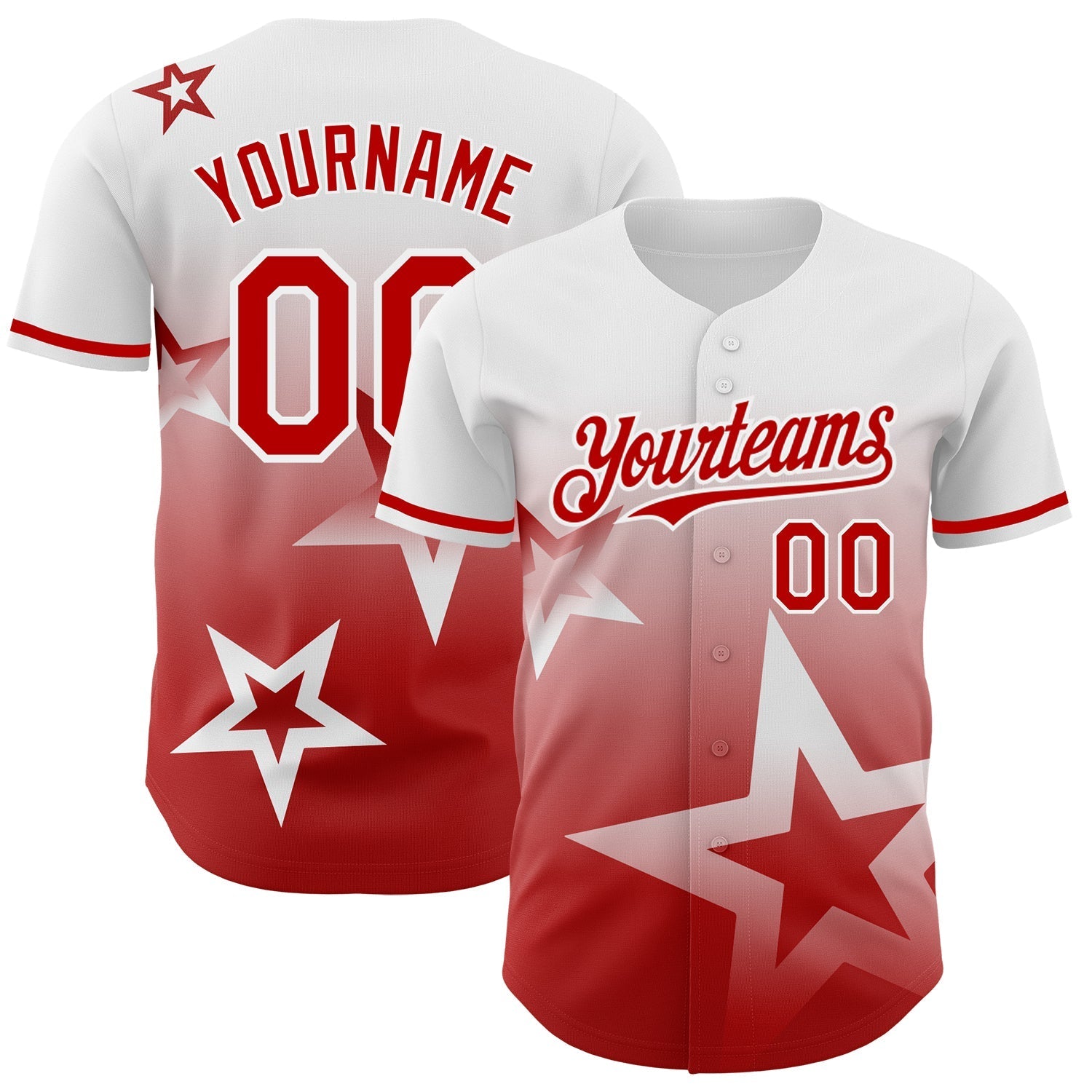 Custom White Red 3D Pattern Design Gradient Style Twinkle Star Authentic Baseball Jersey baseball jersey product view 1