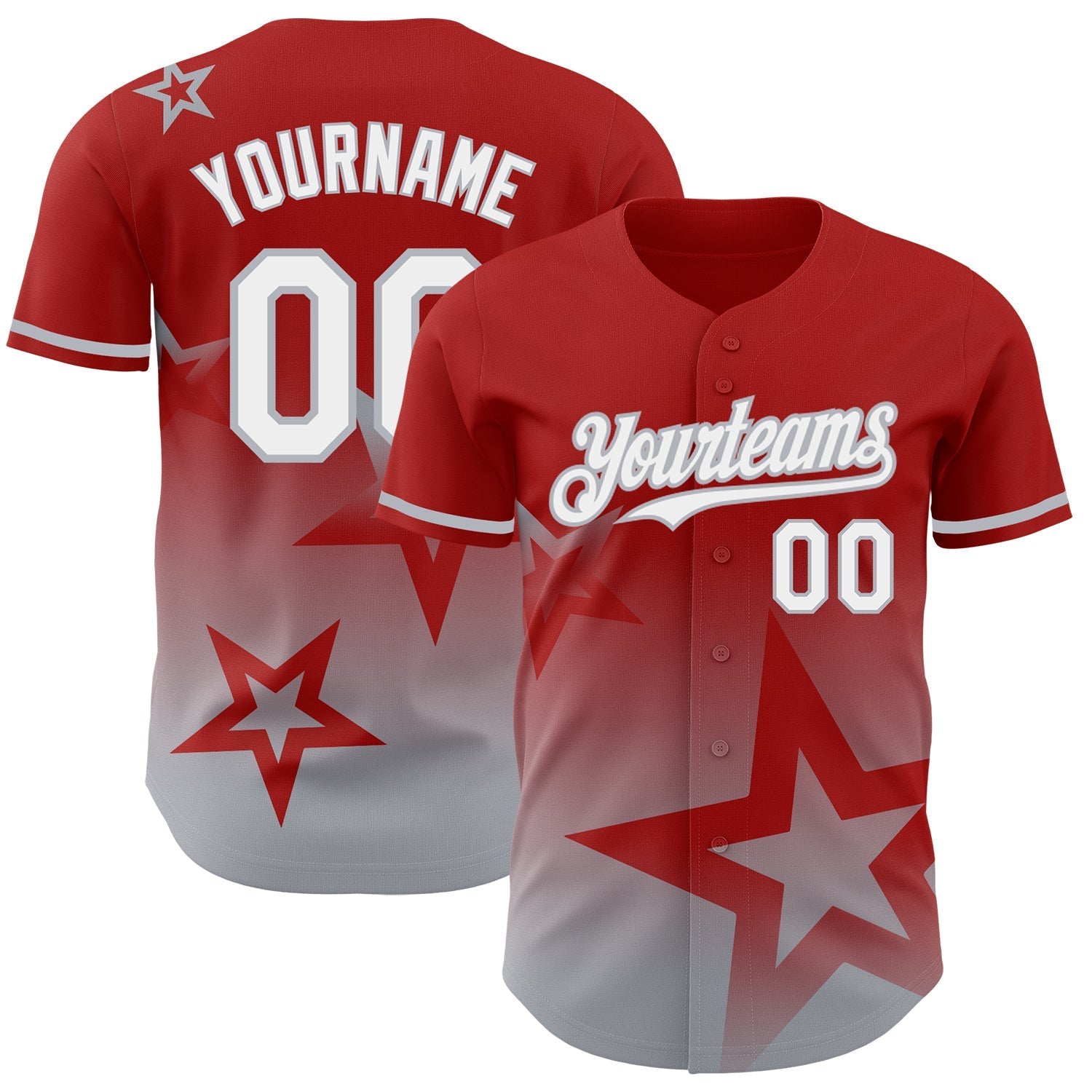 Custom Red White-Gray 3D Pattern Design Gradient Style Twinkle Star Authentic Baseball Jersey baseball jersey product view 1