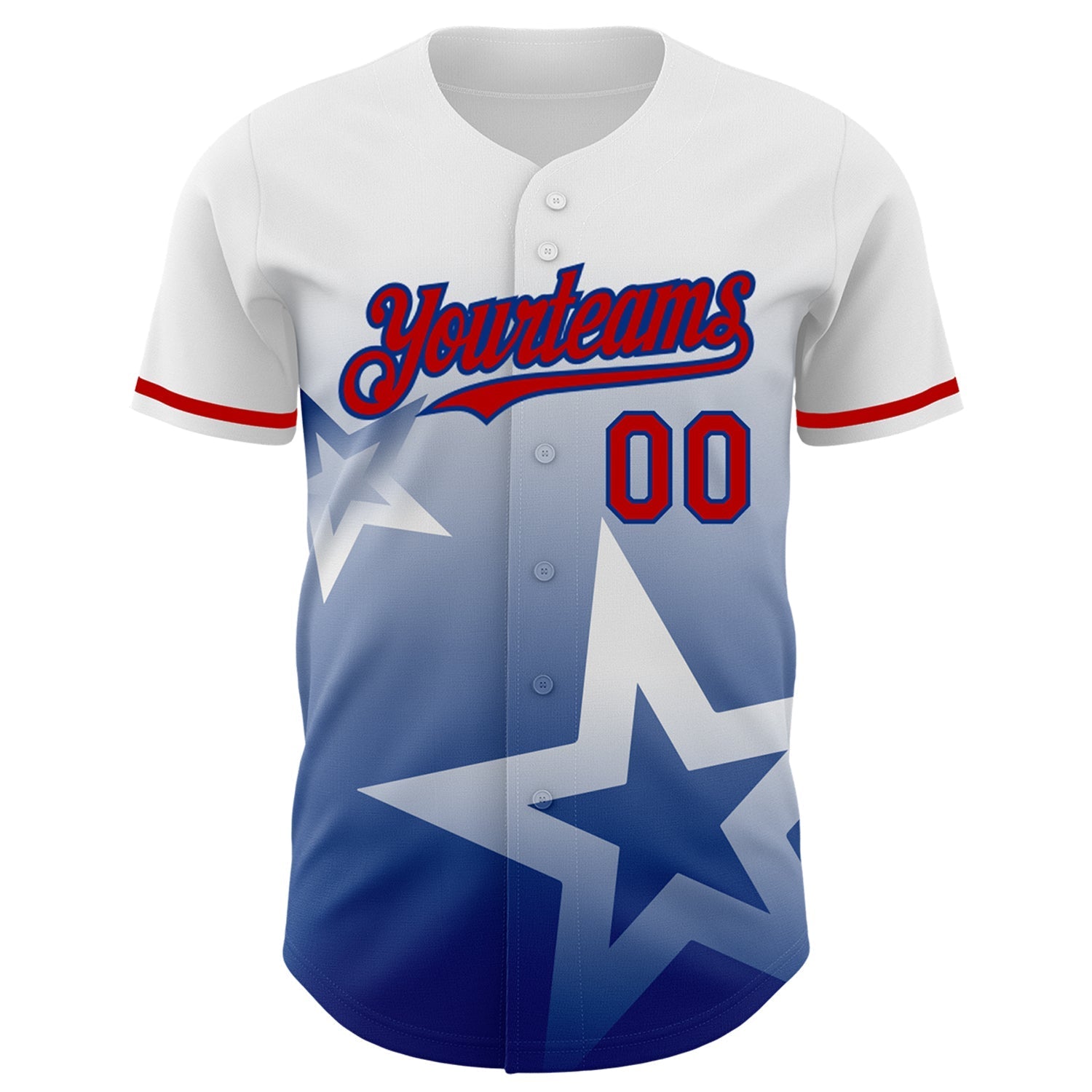 Custom White Red-Royal 3D Pattern Design Gradient Style Twinkle Star Authentic Baseball Jersey baseball jersey product view 2