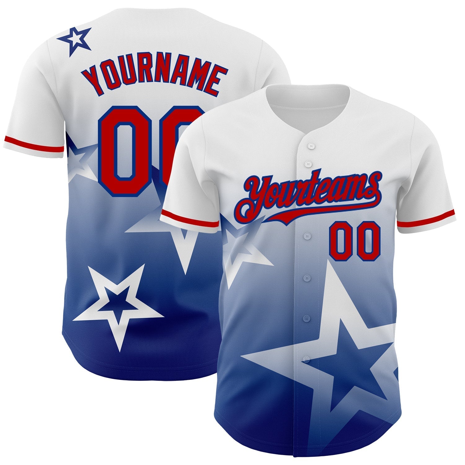 Custom White Red-Royal 3D Pattern Design Gradient Style Twinkle Star Authentic Baseball Jersey baseball jersey product view 1