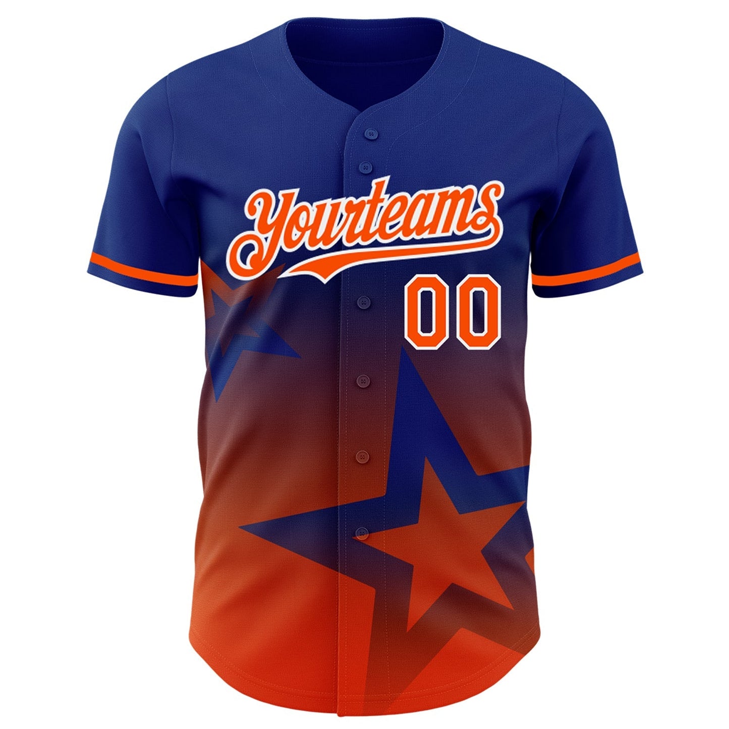 Custom Royal Orange-White 3D Pattern Design Gradient Style Twinkle Star Authentic Baseball Jersey baseball jersey product view 2