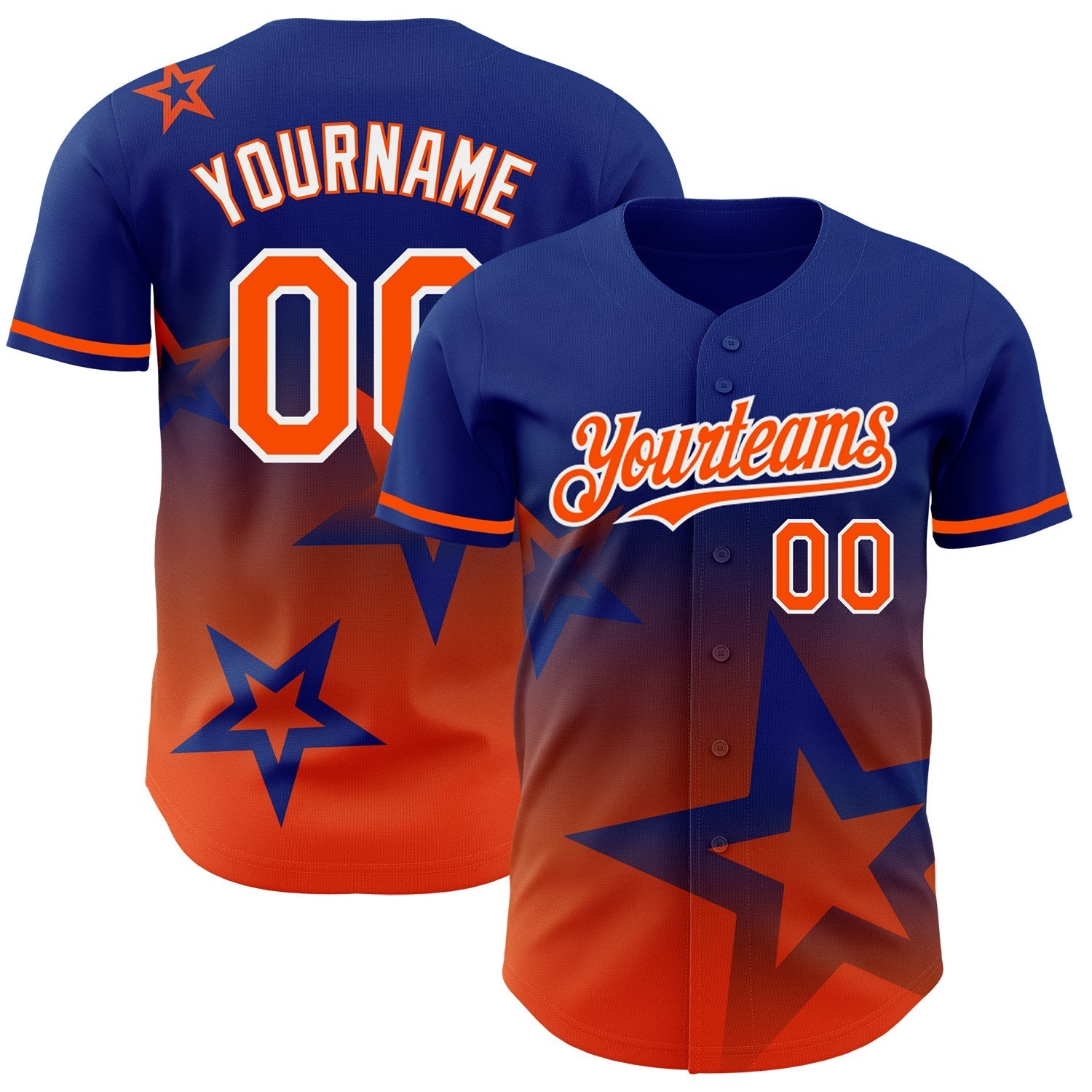 Custom Royal Orange-White 3D Pattern Design Gradient Style Twinkle Star Authentic Baseball Jersey baseball jersey product view 1