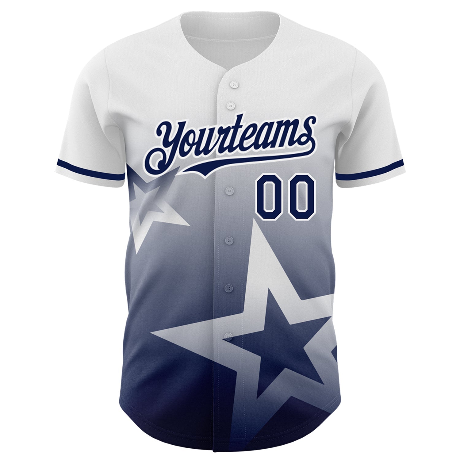 Custom White Navy 3D Pattern Design Gradient Style Twinkle Star Authentic Baseball Jersey baseball jersey product view 2