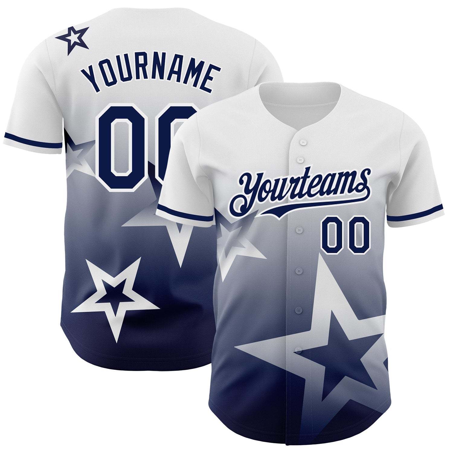 Custom White Navy 3D Pattern Design Gradient Style Twinkle Star Authentic Baseball Jersey baseball jersey product view 1