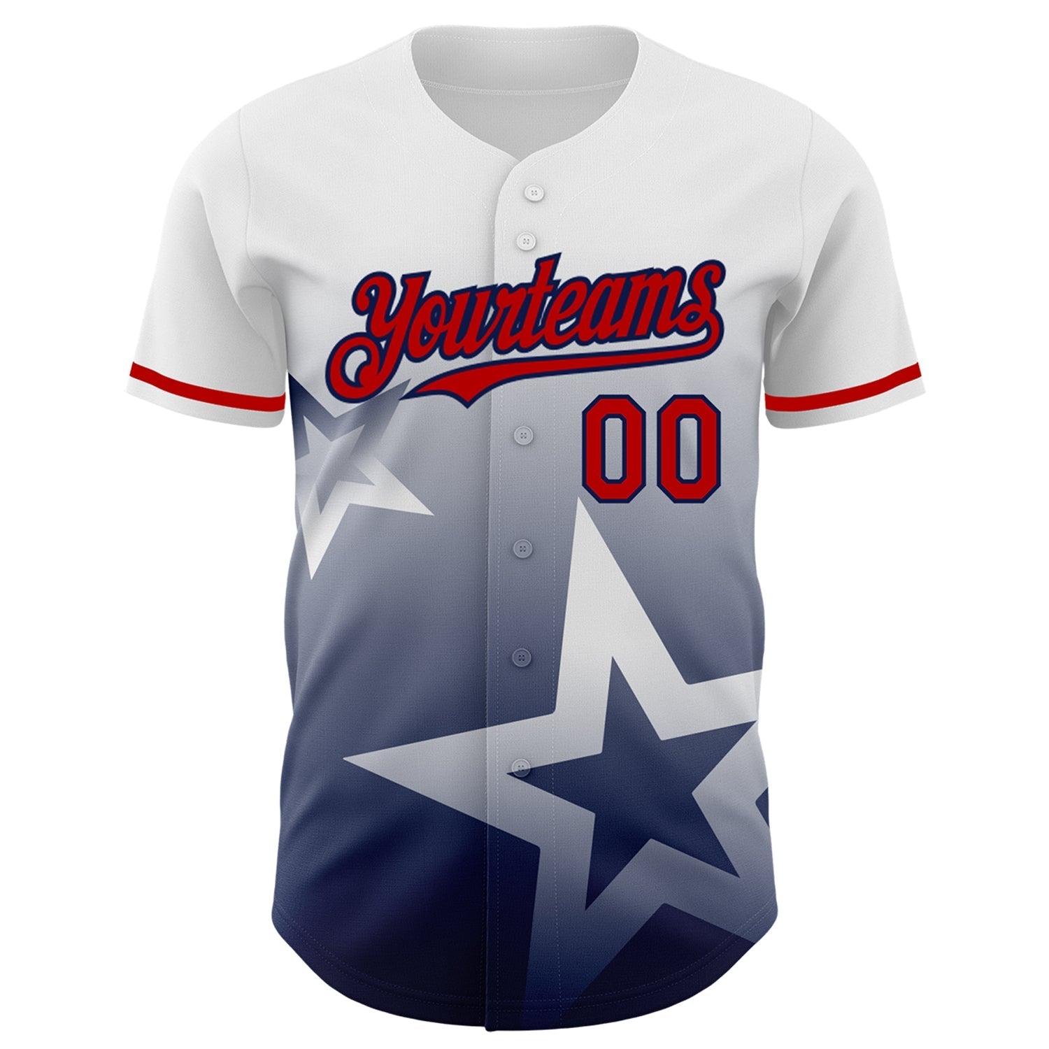 Custom White Red-Navy 3D Pattern Design Gradient Style Twinkle Star Authentic Baseball Jersey baseball jersey product view 2