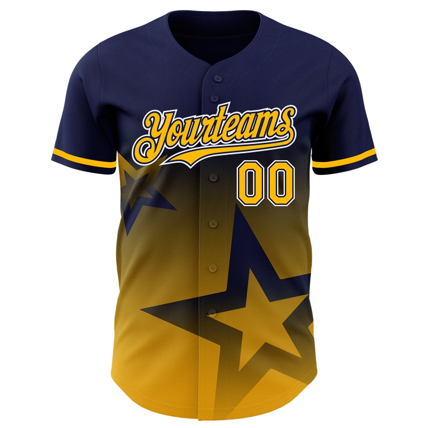 Custom Navy Gold-White 3D Pattern Design Gradient Style Twinkle Star Authentic Baseball Jersey baseball jersey product view 2