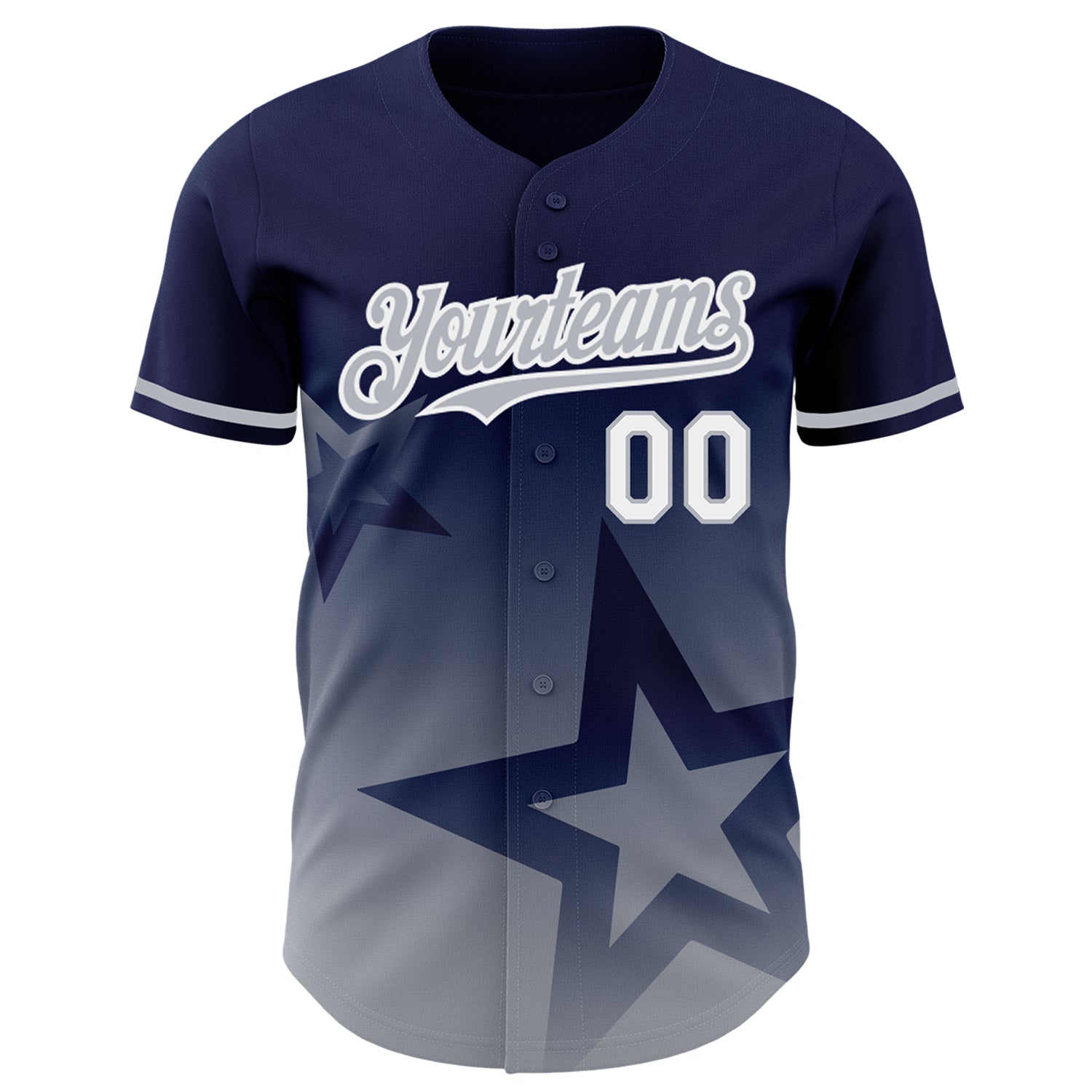 Custom Navy Gray-White 3D Pattern Design Gradient Style Twinkle Star Authentic Baseball Jersey baseball jersey product view 2