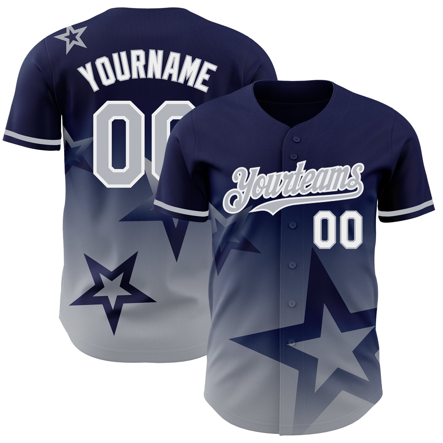 Custom Navy Gray-White 3D Pattern Design Gradient Style Twinkle Star Authentic Baseball Jersey baseball jersey product view 1