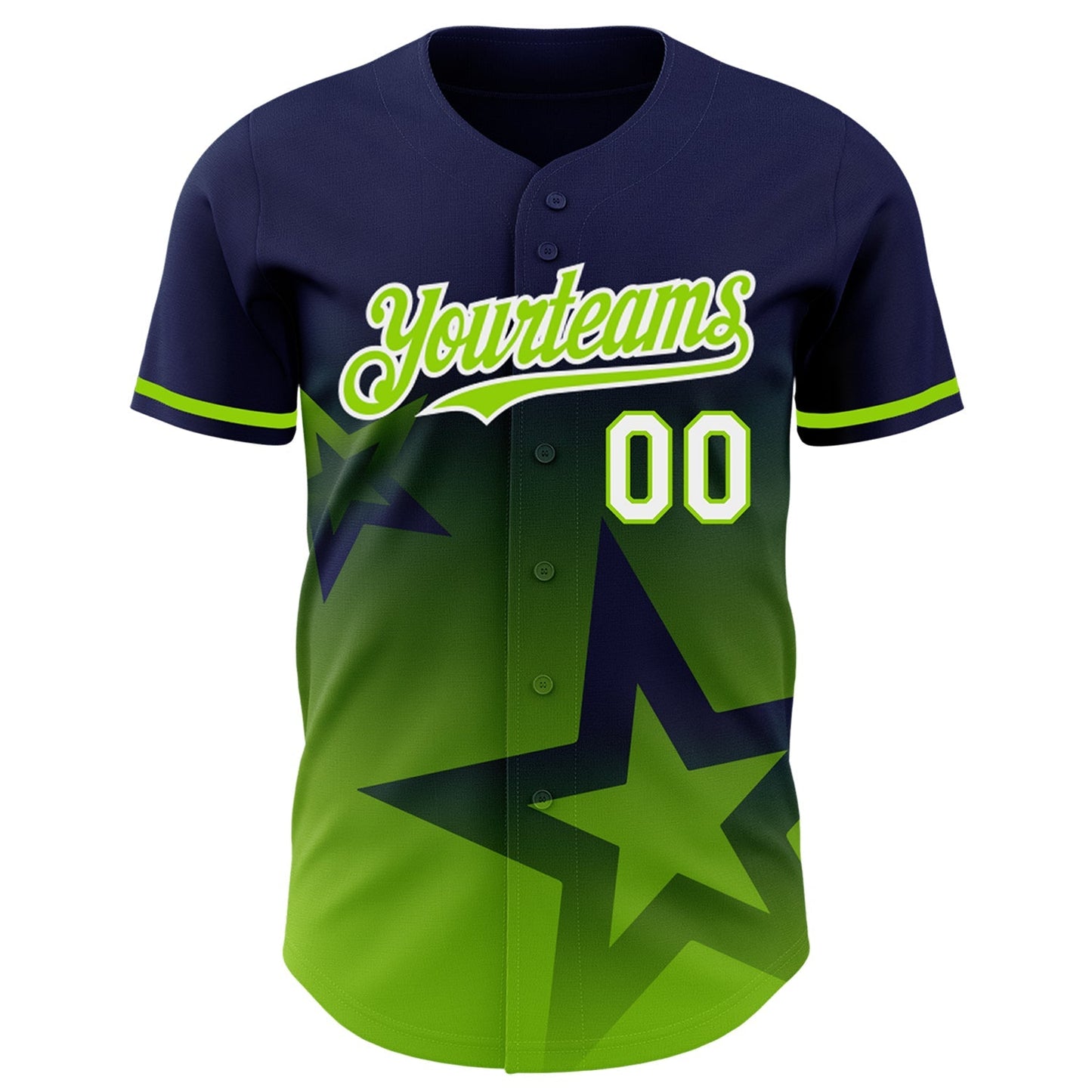 Custom Navy Neon Green-White 3D Pattern Design Gradient Style Twinkle Star Authentic Baseball Jersey baseball jersey product view 2