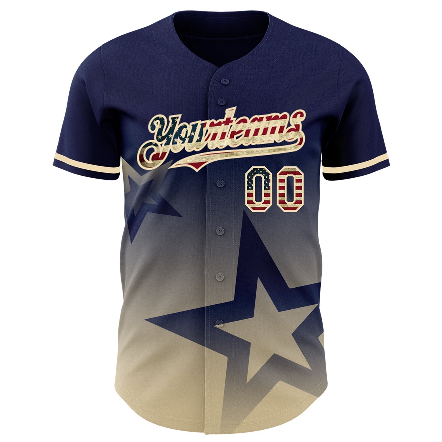 Custom Navy Vintage USA Flag-Cream 3D Pattern Design Gradient Style Twinkle Star Authentic Baseball Jersey baseball jersey product view 2
