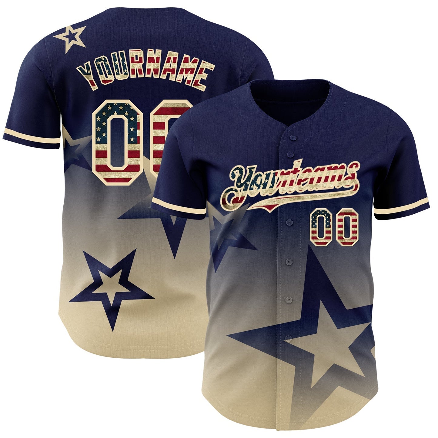 Custom Navy Vintage USA Flag-Cream 3D Pattern Design Gradient Style Twinkle Star Authentic Baseball Jersey baseball jersey product view 1