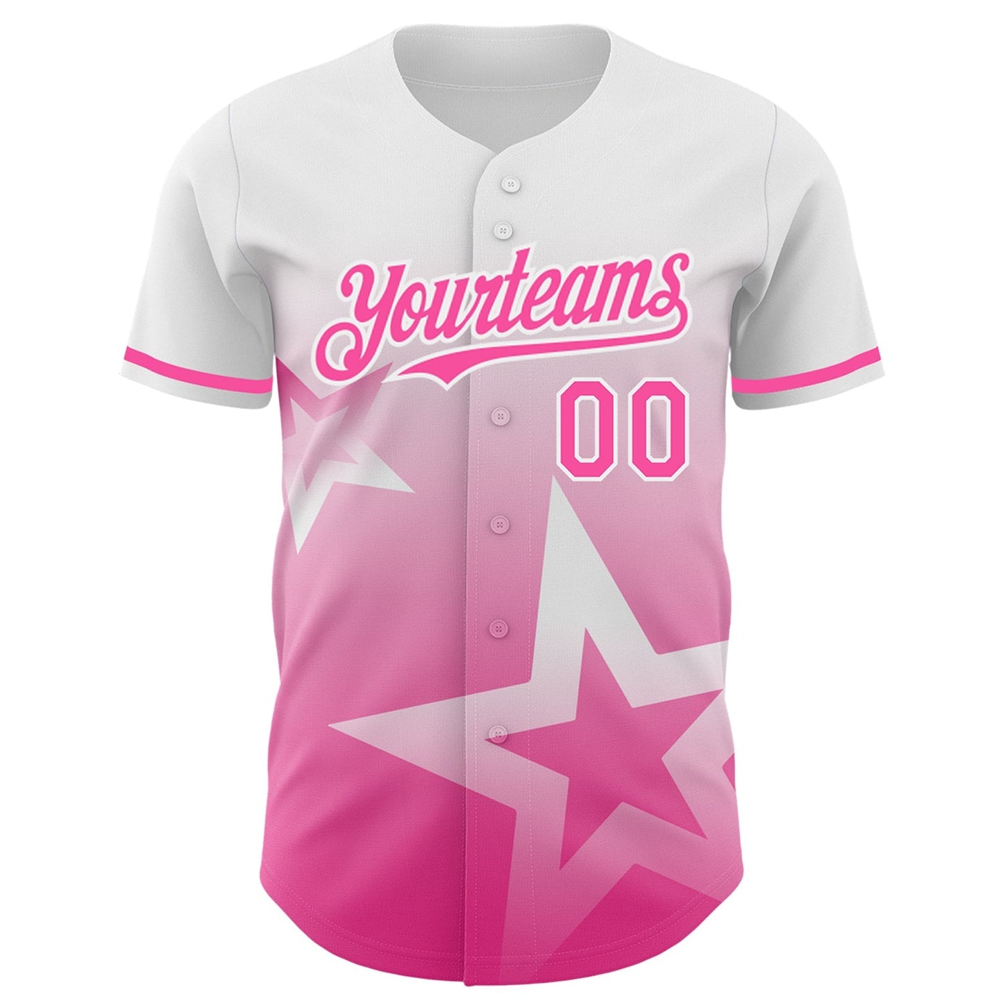 Custom White Pink 3D Pattern Design Gradient Style Twinkle Star Authentic Baseball Jersey baseball jersey product view 3