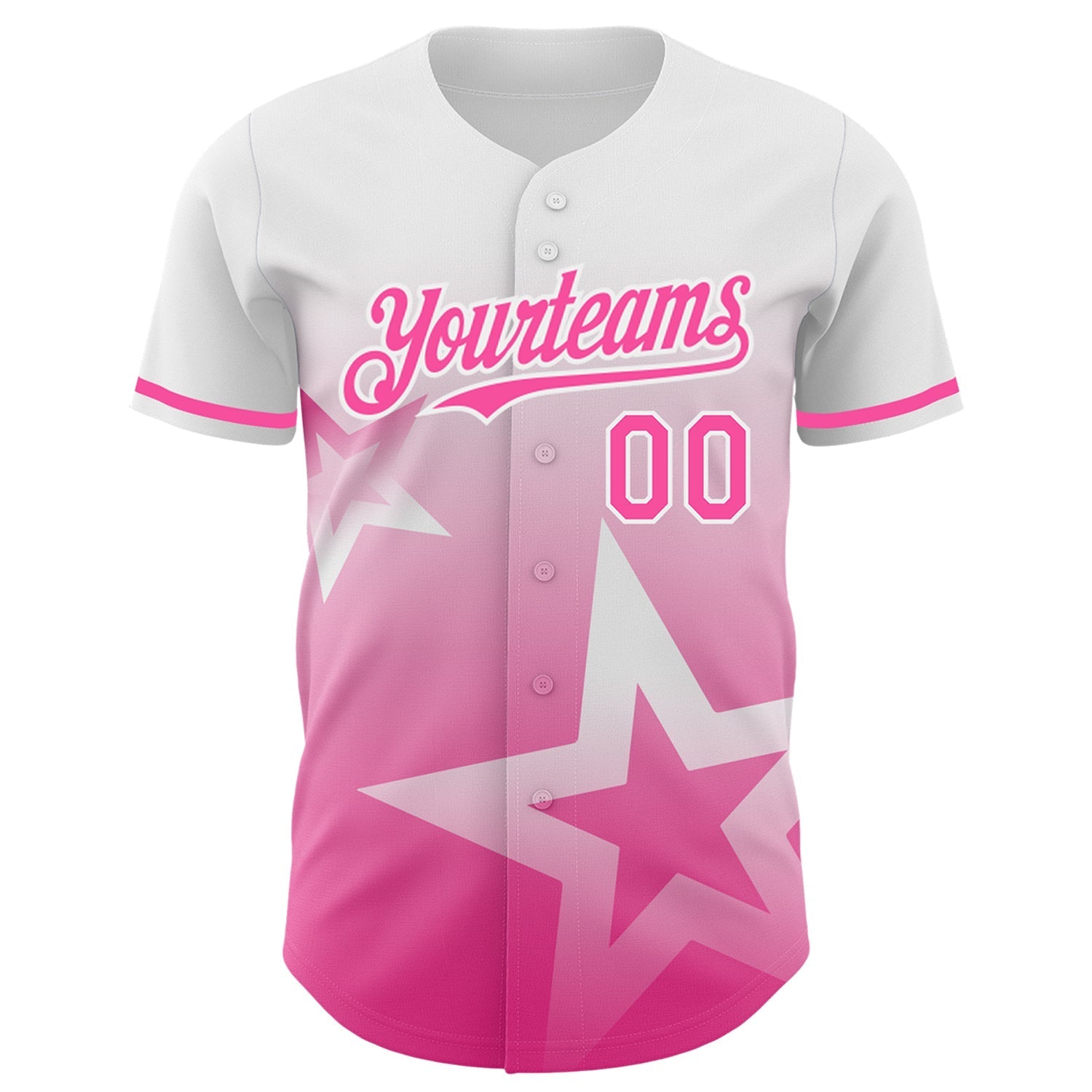 Custom White Pink 3D Pattern Design Gradient Style Twinkle Star Authentic Baseball Jersey baseball jersey product view 3