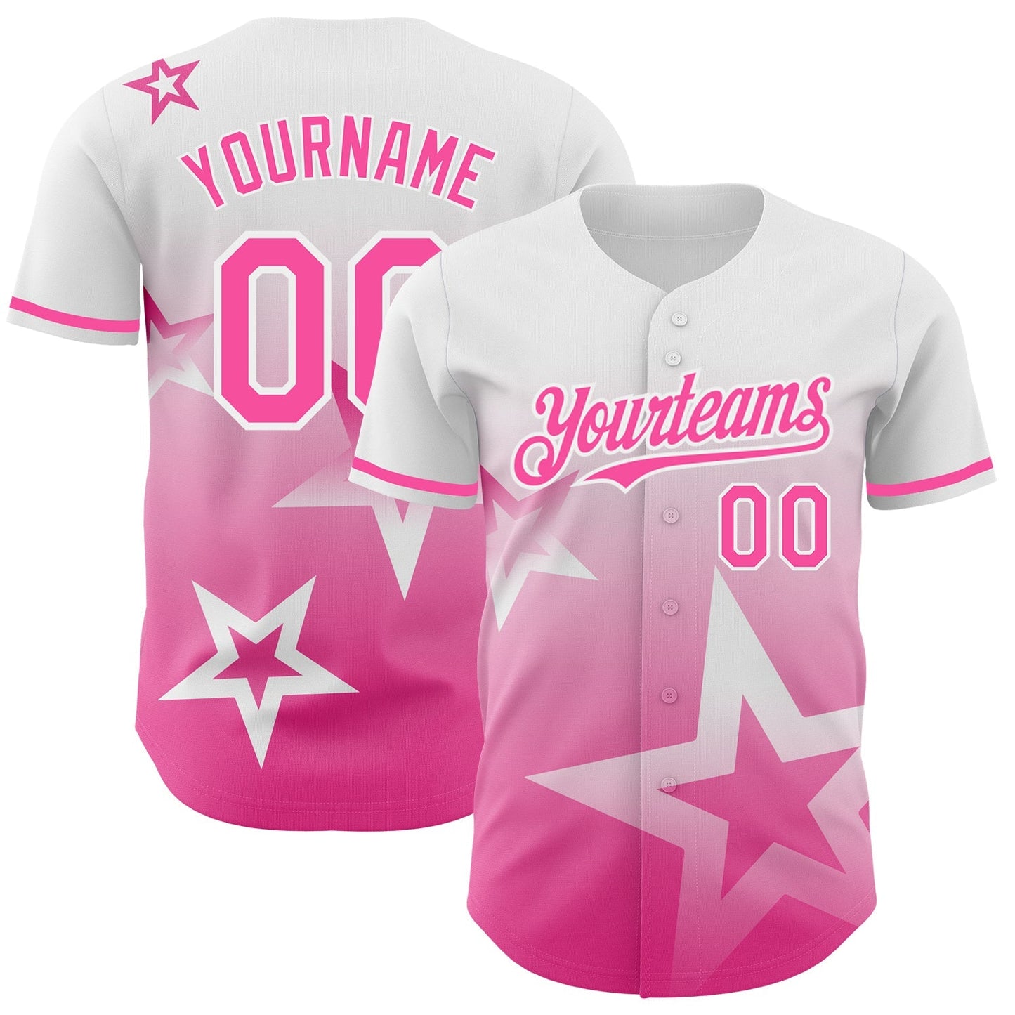 Custom White Pink 3D Pattern Design Gradient Style Twinkle Star Authentic Baseball Jersey baseball jersey product view 1