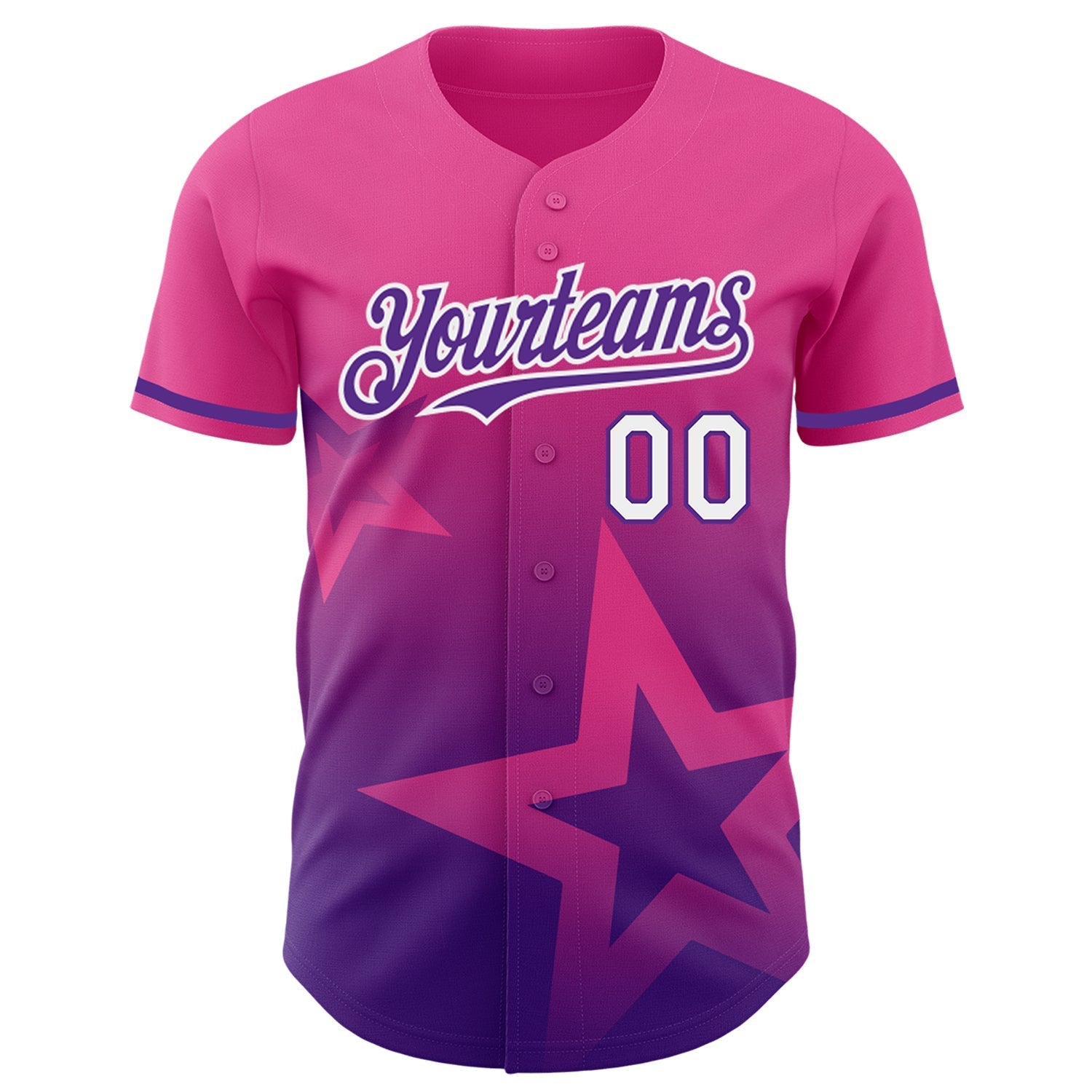 Custom Pink Purple-White 3D Pattern Design Gradient Style Twinkle Star Authentic Baseball Jersey baseball jersey product view 2