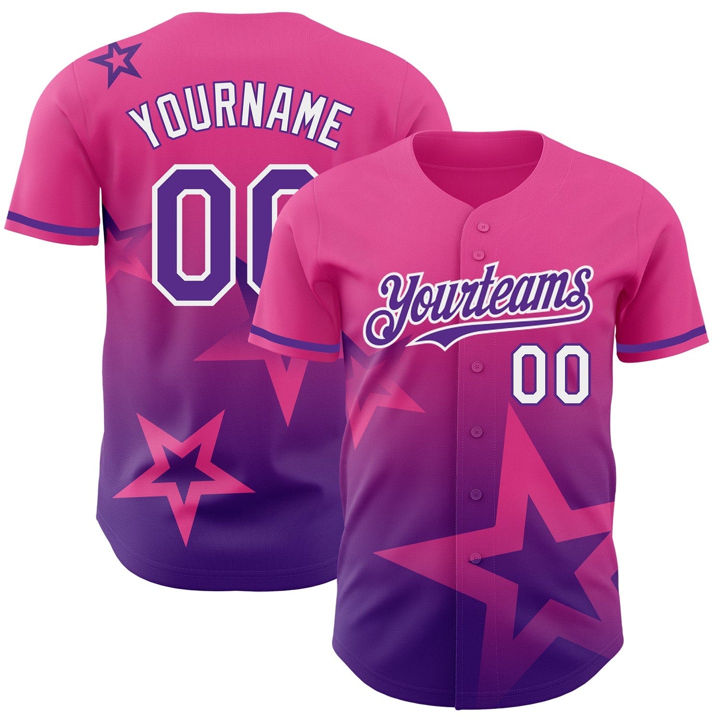 Custom Pink Purple-White 3D Pattern Design Gradient Style Twinkle Star Authentic Baseball Jersey baseball jersey product view 1