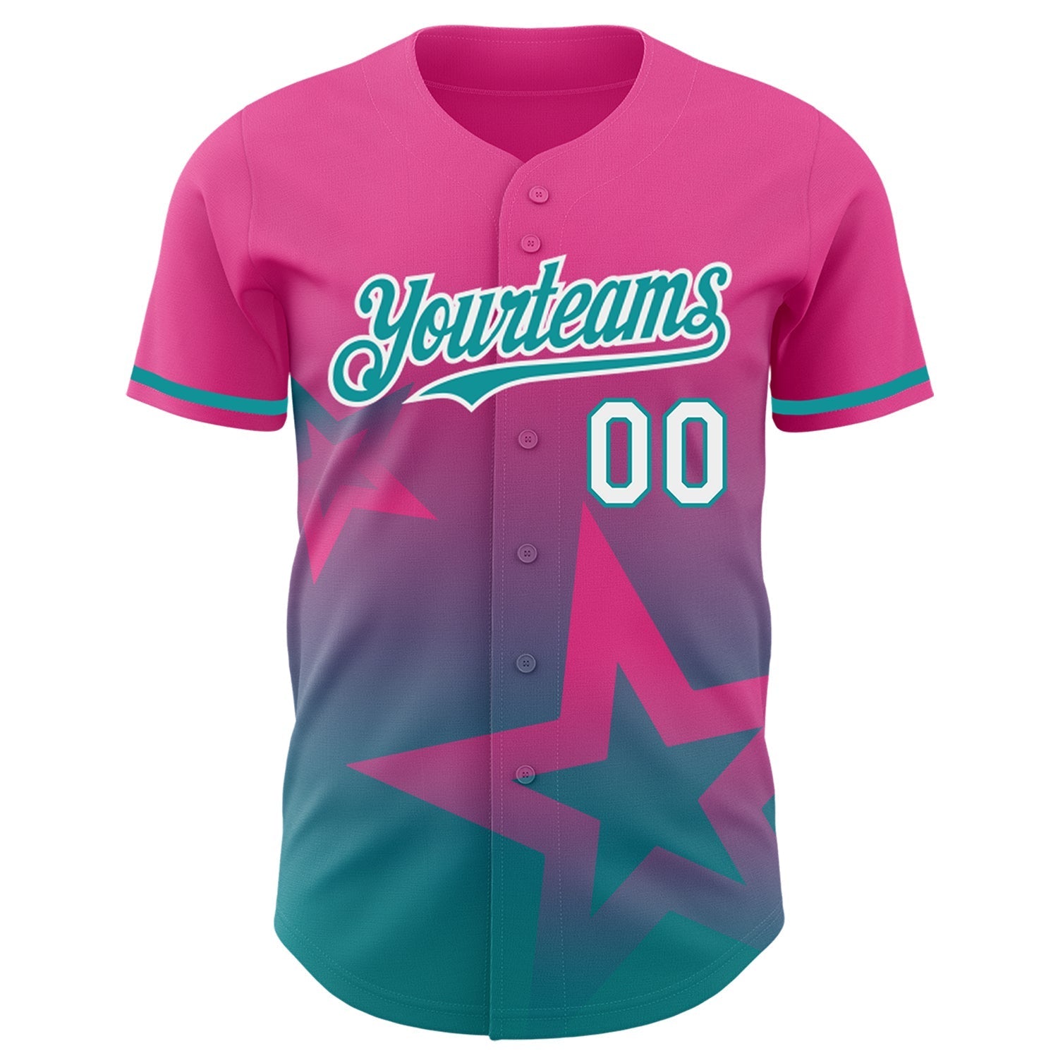 Custom Pink Teal-White 3D Pattern Design Gradient Style Twinkle Star Authentic Baseball Jersey baseball jersey product view 2