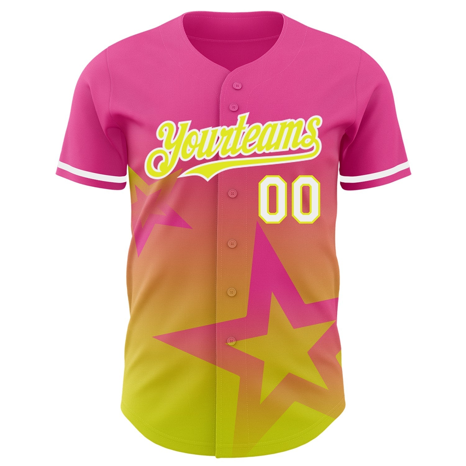 Custom Pink Neon Yellow-White 3D Pattern Design Gradient Style Twinkle Star Authentic Baseball Jersey baseball jersey product view 2