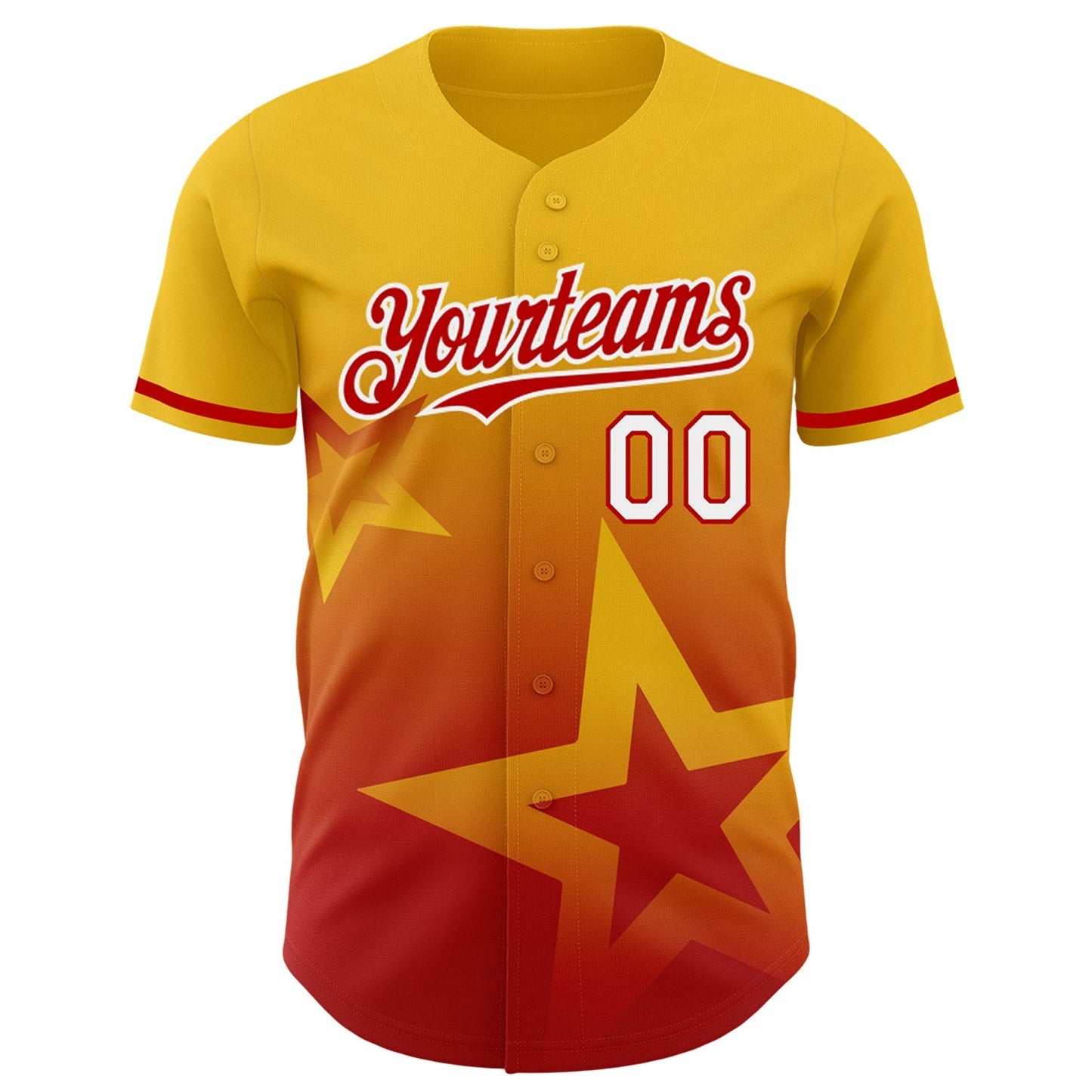 Custom Yellow Red-White 3D Pattern Design Gradient Style Twinkle Star Authentic Baseball Jersey baseball jersey product view 2
