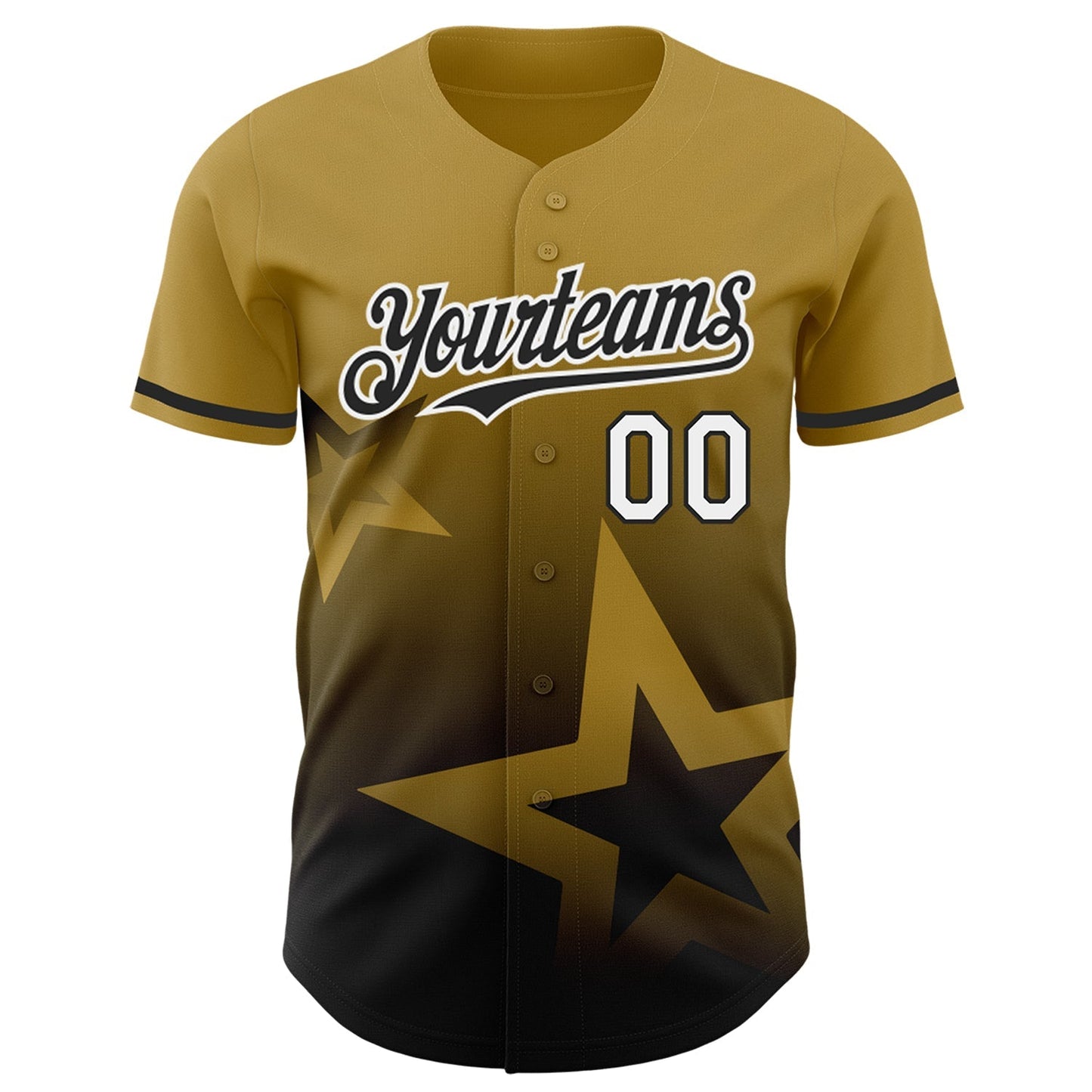 Custom Old Gold Black-White 3D Pattern Design Gradient Style Twinkle Star Authentic Baseball Jersey baseball jersey product view 2