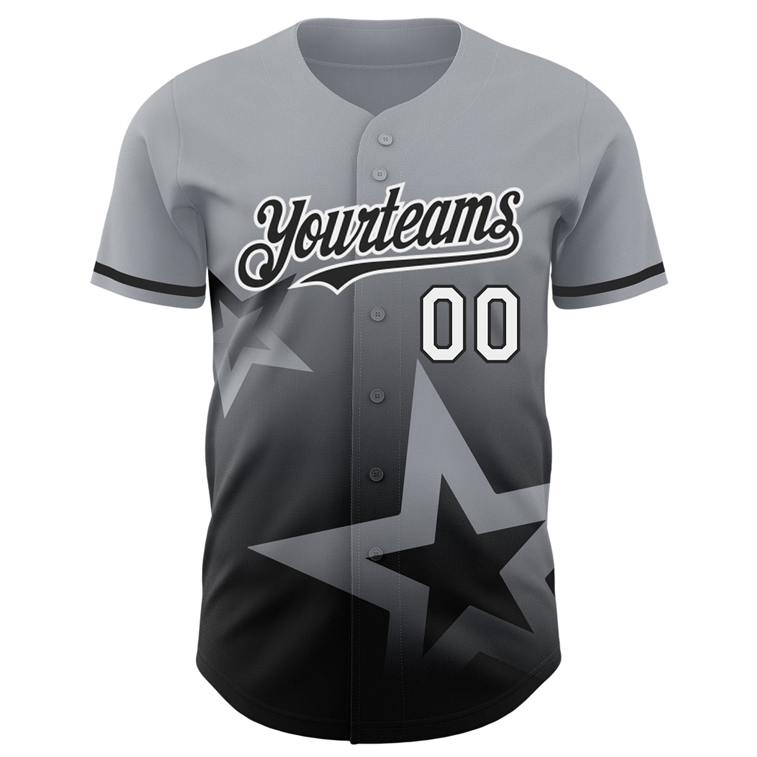 Custom Gray Black-White 3D Pattern Design Gradient Style Twinkle Star Authentic Baseball Jersey baseball jersey product view 2