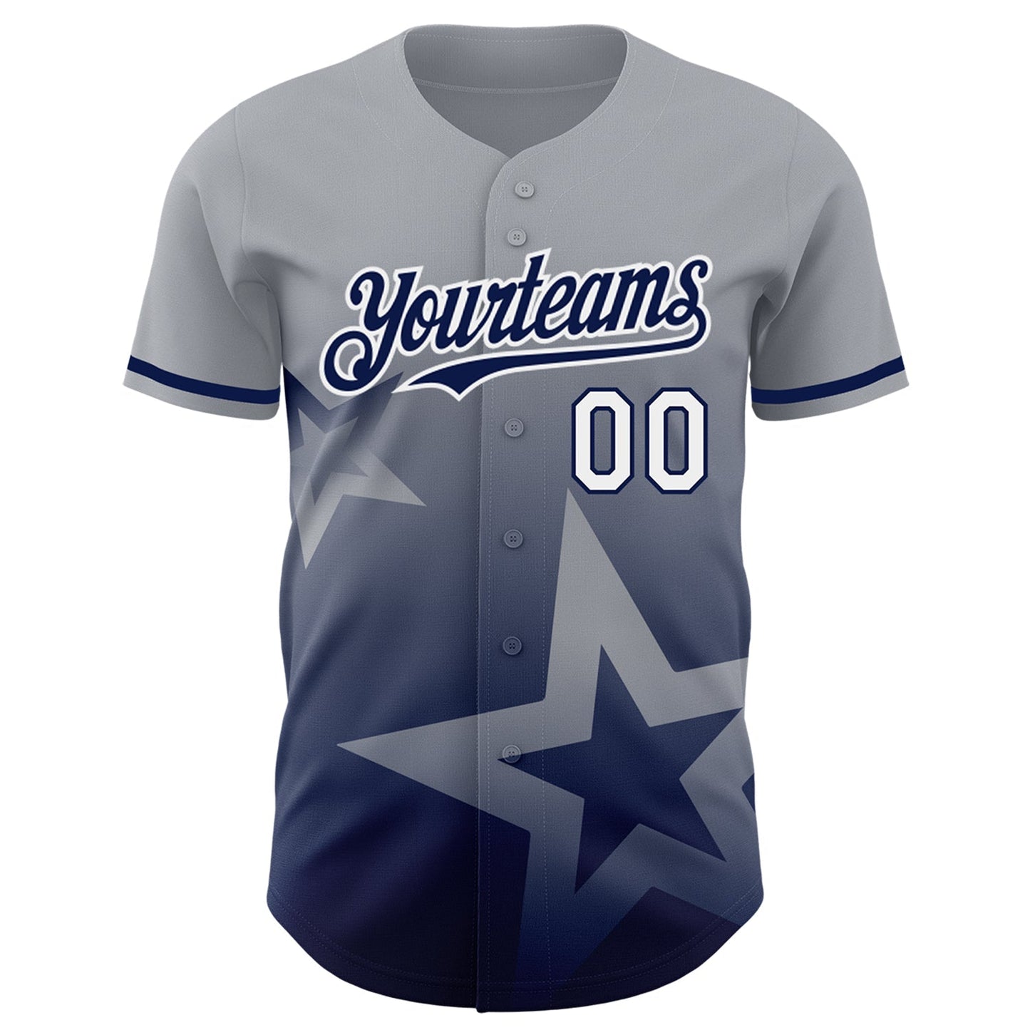 Custom Gray Navy-White 3D Pattern Design Gradient Style Twinkle Star Authentic Baseball Jersey baseball jersey product view 2
