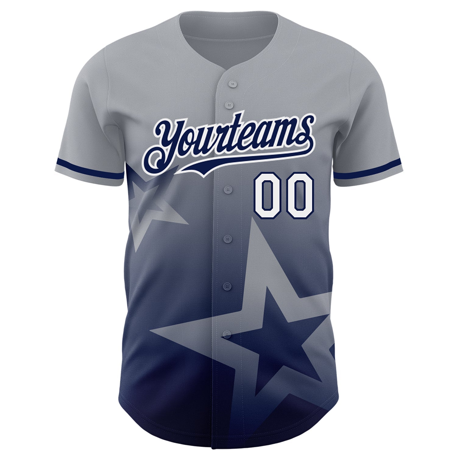 Custom Gray Navy-White 3D Pattern Design Gradient Style Twinkle Star Authentic Baseball Jersey baseball jersey product view 2