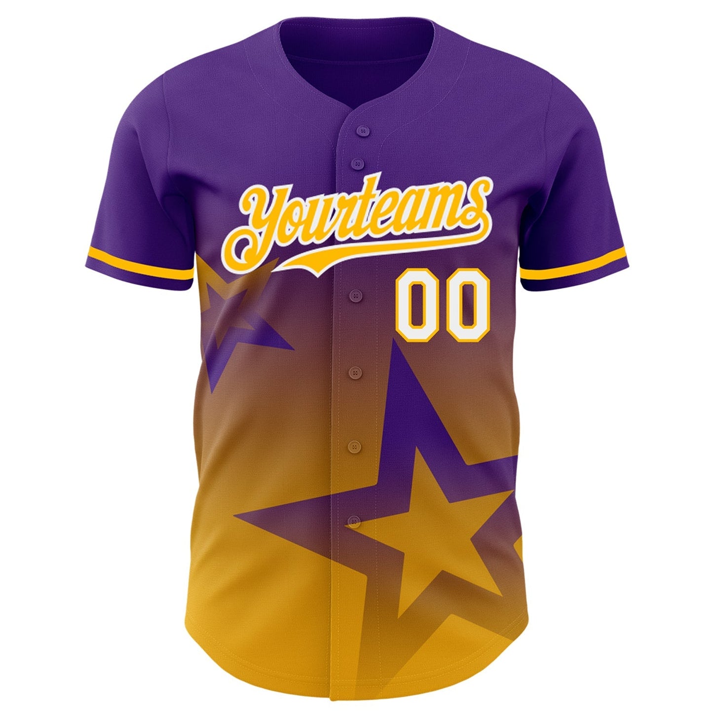 Custom Purple Gold-White 3D Pattern Design Gradient Style Twinkle Star Authentic Baseball Jersey baseball jersey product view 2