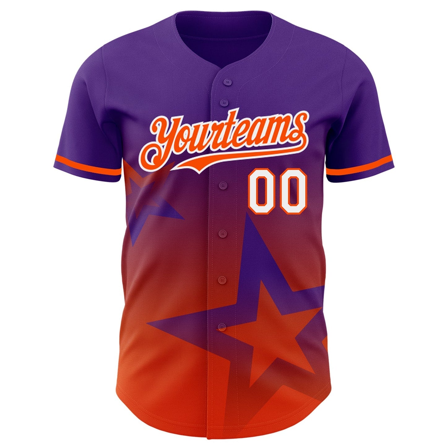 Custom Purple Orange-White 3D Pattern Design Gradient Style Twinkle Star Authentic Baseball Jersey baseball jersey product view 2