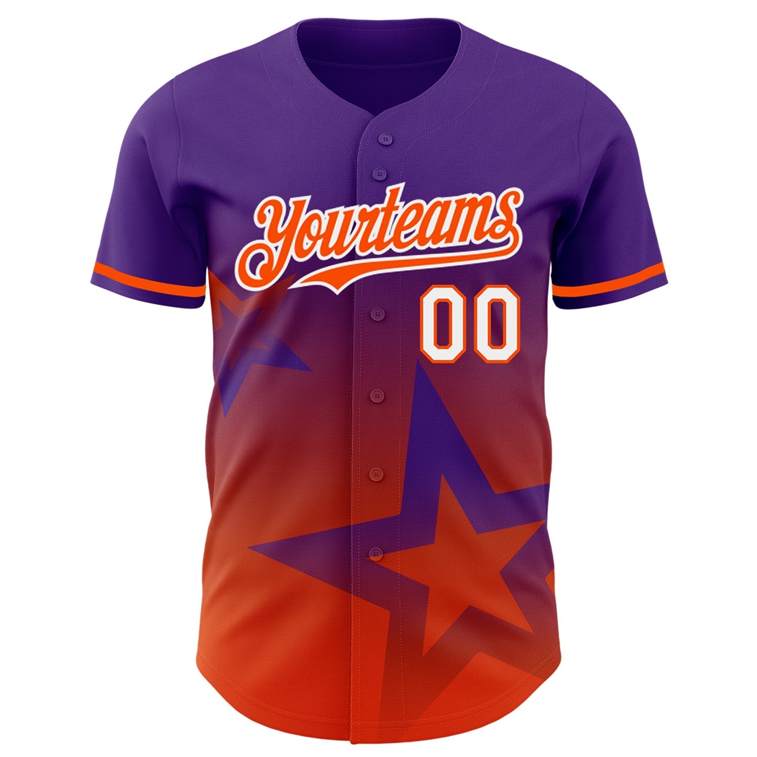 Custom Purple Orange-White 3D Pattern Design Gradient Style Twinkle Star Authentic Baseball Jersey baseball jersey product view 2