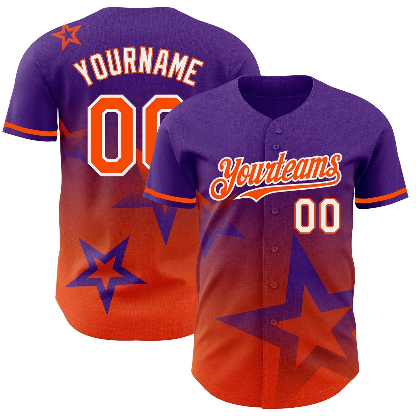 Custom Purple Orange-White 3D Pattern Design Gradient Style Twinkle Star Authentic Baseball Jersey baseball jersey product view 1