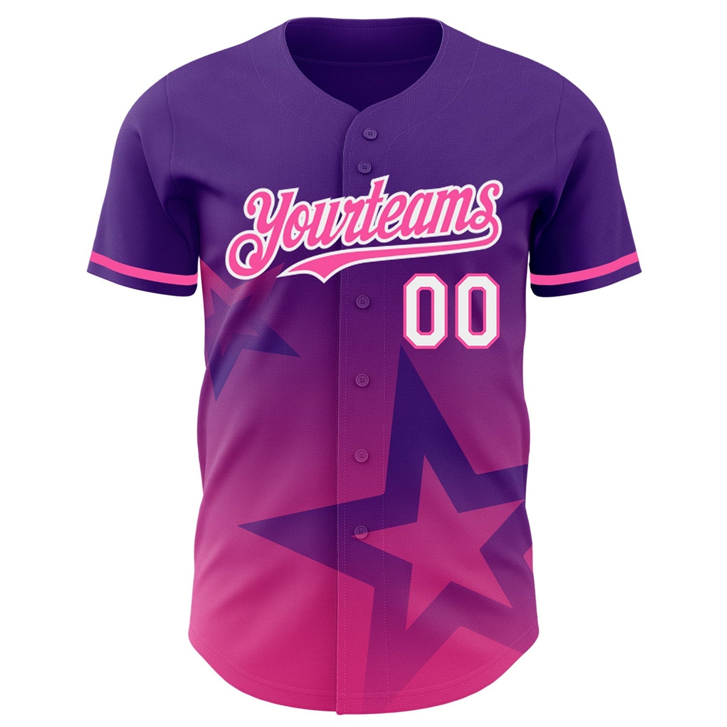 Custom Purple Pink-White 3D Pattern Design Gradient Style Twinkle Star Authentic Baseball Jersey baseball jersey product view 2