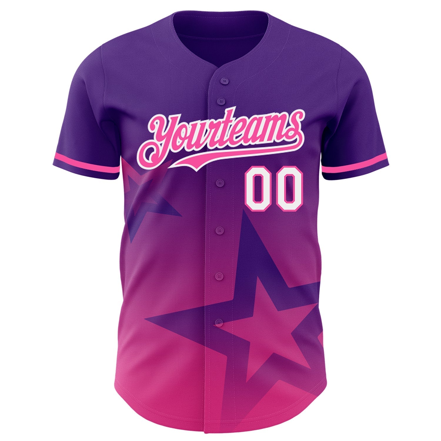 Custom Purple Pink-White 3D Pattern Design Gradient Style Twinkle Star Authentic Baseball Jersey baseball jersey product view 2
