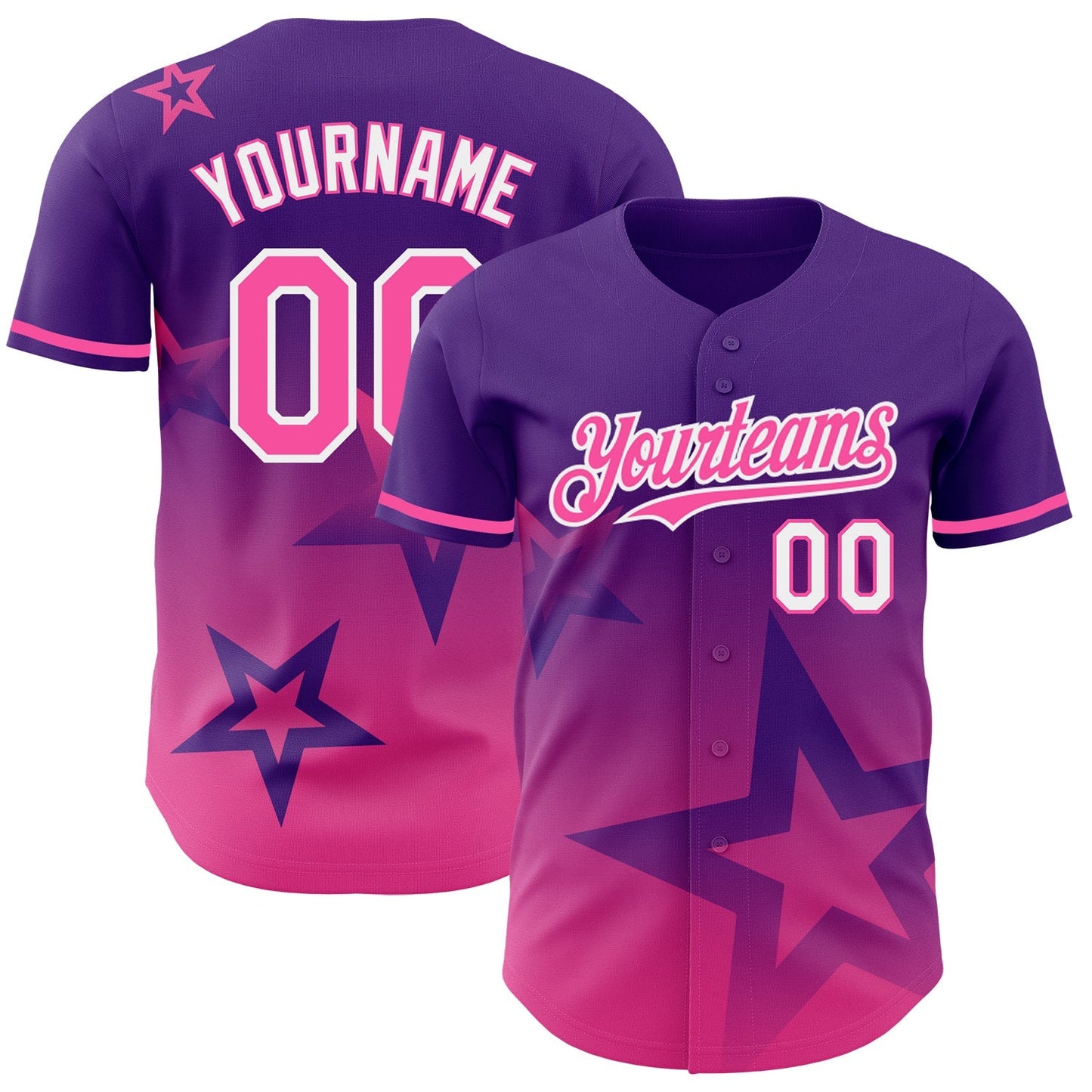Custom Purple Pink-White 3D Pattern Design Gradient Style Twinkle Star Authentic Baseball Jersey baseball jersey product view 1