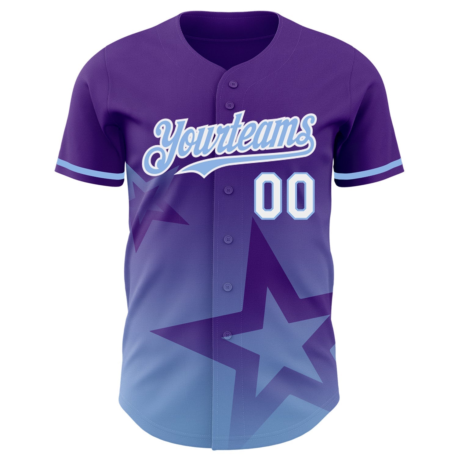 Custom Purple Light Blue-White 3D Pattern Design Gradient Style Twinkle Star Authentic Baseball Jersey baseball jersey product view 2