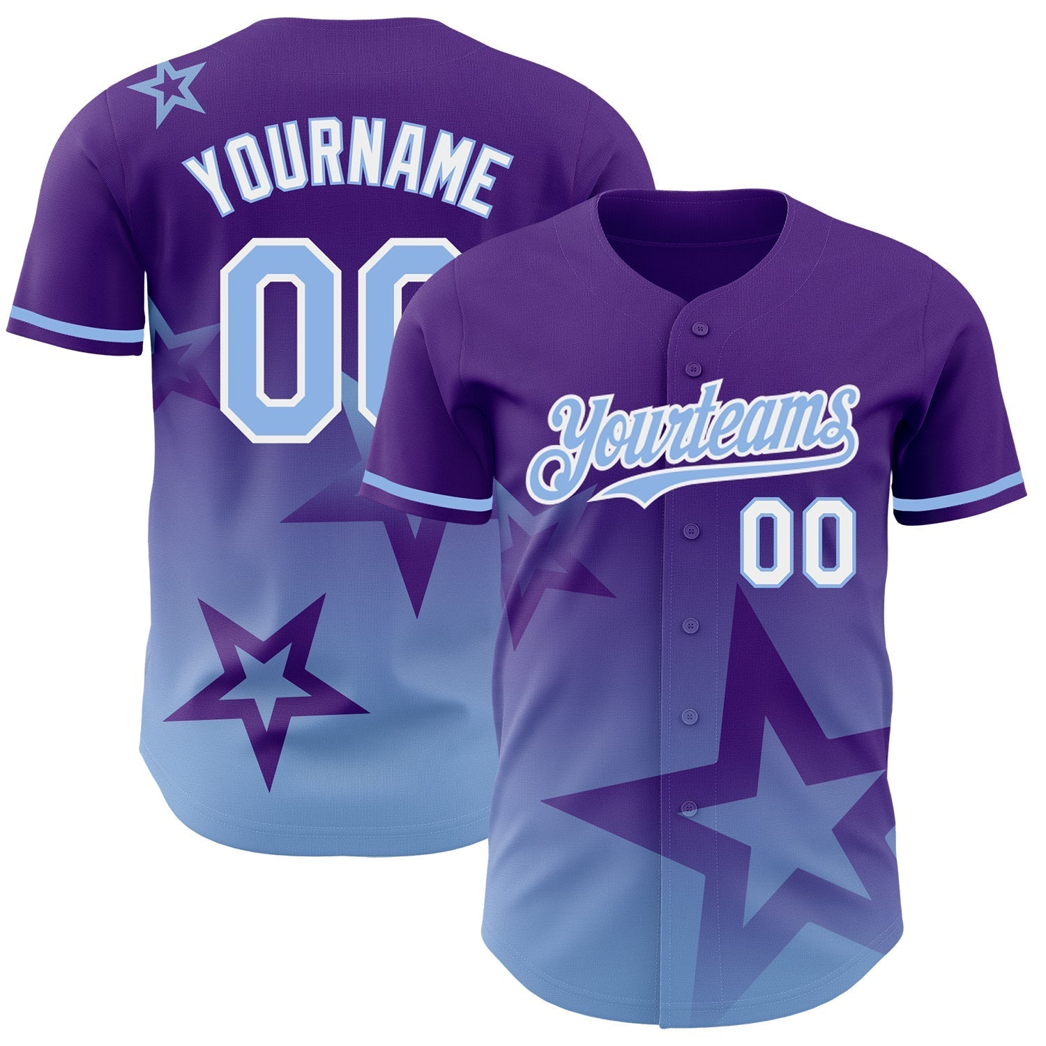 Custom Purple Light Blue-White 3D Pattern Design Gradient Style Twinkle Star Authentic Baseball Jersey baseball jersey product view 1