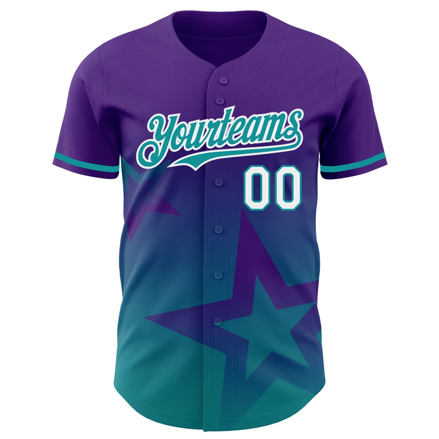 Custom Purple Teal-White 3D Pattern Design Gradient Style Twinkle Star Authentic Baseball Jersey baseball jersey product view 2