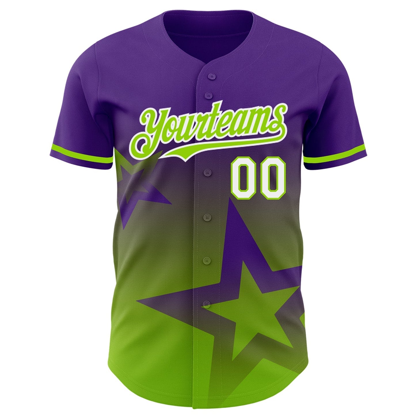 Custom Purple Neon Green-White 3D Pattern Design Gradient Style Twinkle Star Authentic Baseball Jersey baseball jersey product view 2