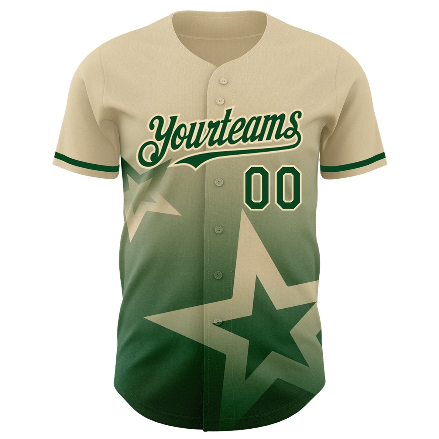 Custom Cream Green 3D Pattern Design Gradient Style Twinkle Star Authentic Baseball Jersey baseball jersey product view 3