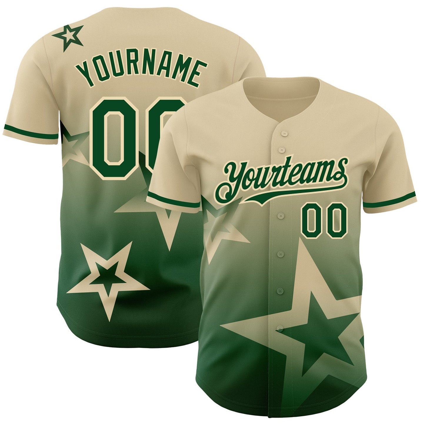 Custom Cream Green 3D Pattern Design Gradient Style Twinkle Star Authentic Baseball Jersey baseball jersey product view 1