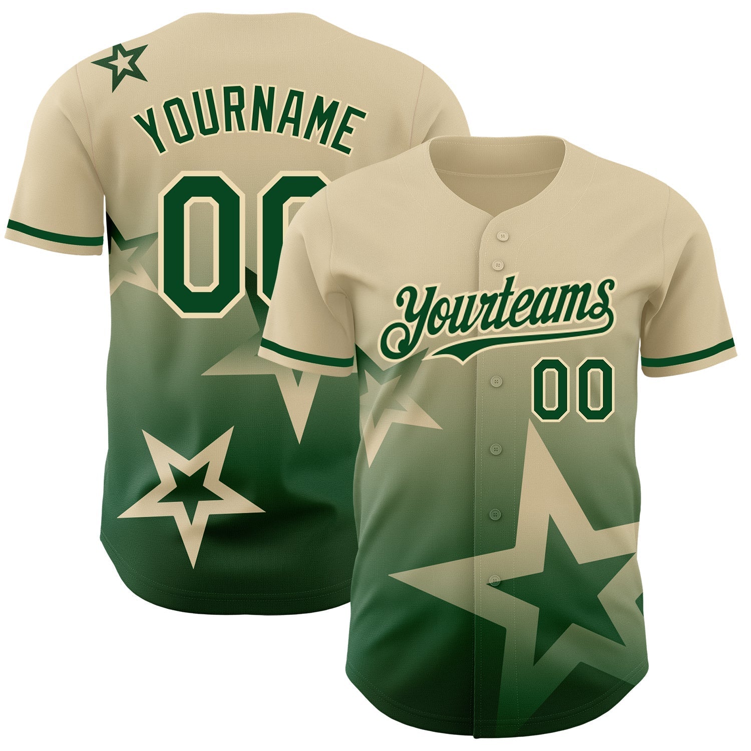 Custom Cream Green 3D Pattern Design Gradient Style Twinkle Star Authentic Baseball Jersey baseball jersey product view 1