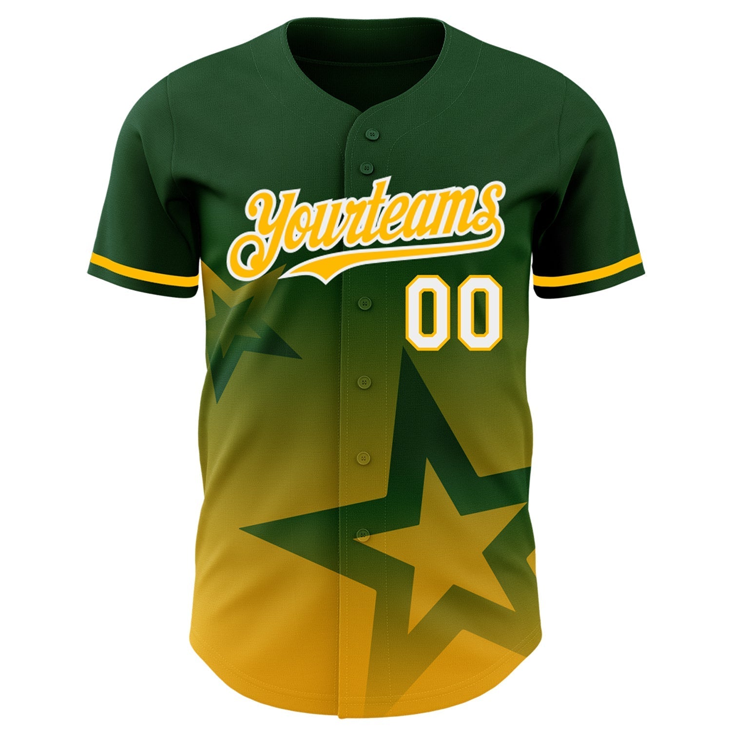 Custom Green Gold-White 3D Pattern Design Gradient Style Twinkle Star Authentic Baseball Jersey baseball jersey product view 2