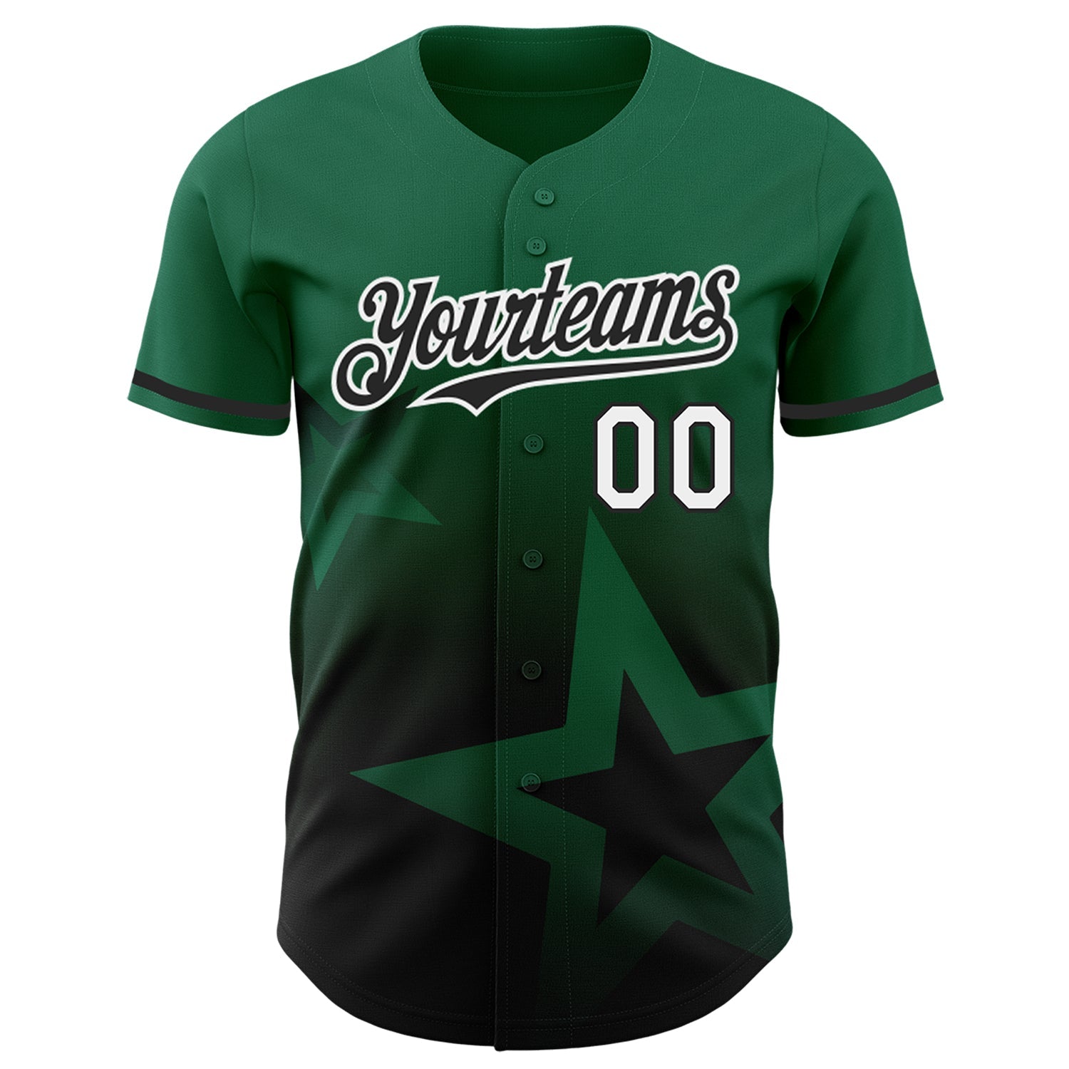 Custom Kelly Green Black-White 3D Pattern Design Gradient Style Twinkle Star Authentic Baseball Jersey baseball jersey product view 2