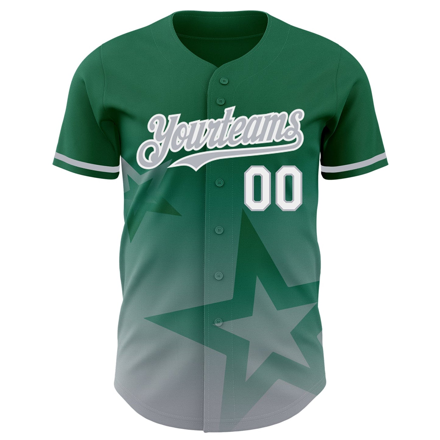 Custom Kelly Green Gray-White 3D Pattern Design Gradient Style Twinkle Star Authentic Baseball Jersey baseball jersey product view 2