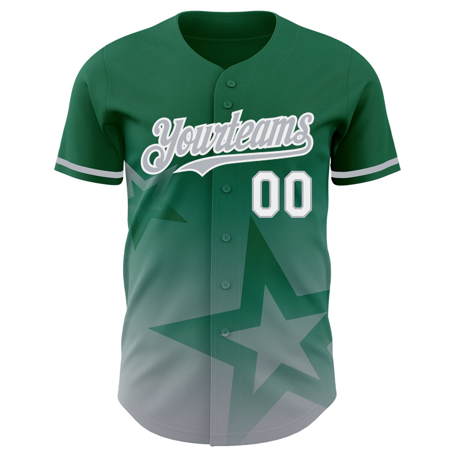 Custom Kelly Green Gray-White 3D Pattern Design Gradient Style Twinkle Star Authentic Baseball Jersey baseball jersey product view 2
