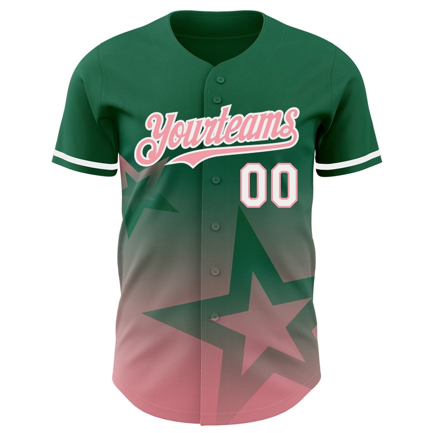 Custom Kelly Green Medium Pink-White 3D Pattern Design Gradient Style Twinkle Star Authentic Baseball Jersey baseball jersey product view 2
