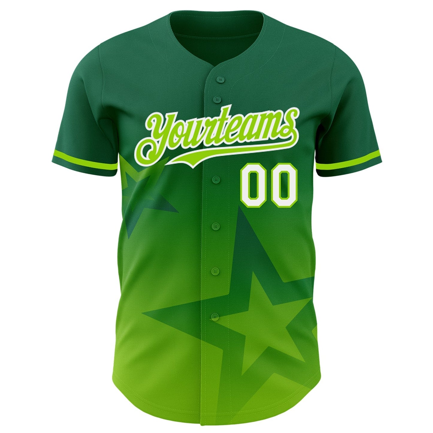 Custom Kelly Green Neon Green-White 3D Pattern Design Gradient Style Twinkle Star Authentic Baseball Jersey baseball jersey product view 2